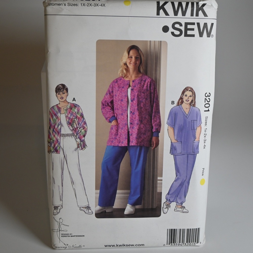 Kwik Sew Sewing Pattern 3201 Women 1X-4X Scrubs Uncut Factory Folded